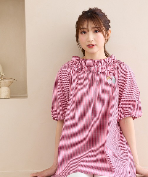 ジョリープッペ Jolly Poupee 【22fabric】ギンガムチェックブラウス （ブラック） ジョリープッペ Jolly Poupee 【22fabric】ギンガムチェック