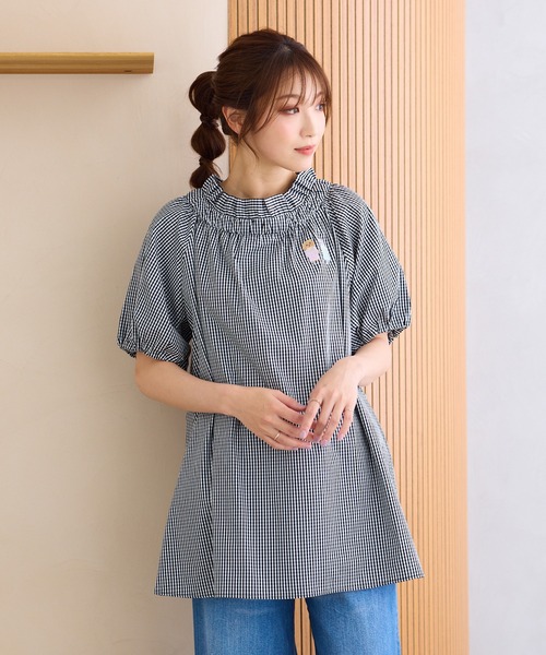 Jolly Poupee ブラウス シャツ 夏 半袖 「22fabric」ギンガムチェック