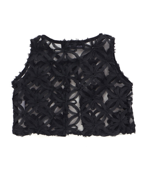 BeBe Petits Pois Vert ワンピース 立体花レースノースリーブ