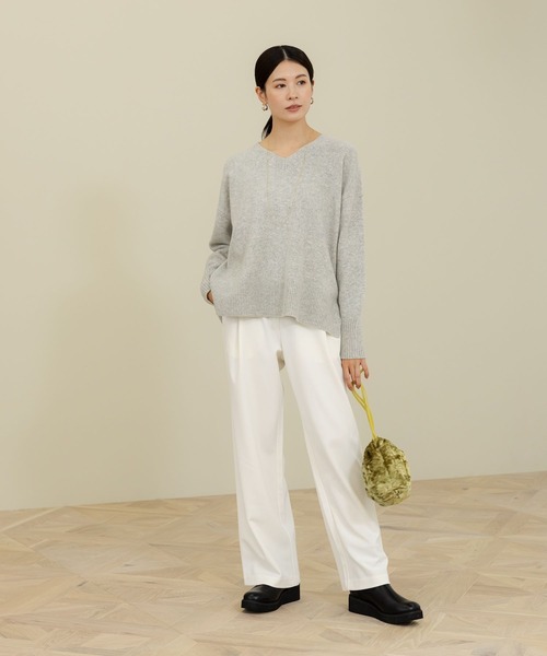 「Elura」 Vネックニット MEDIUM ライトグレー レディース_画像3