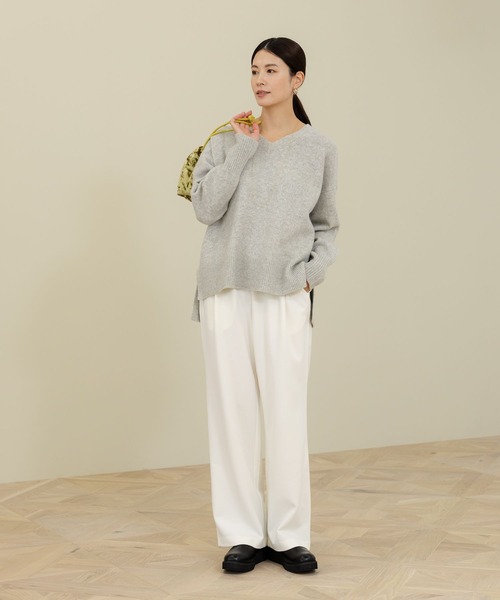 「Elura」 Vネックニット MEDIUM ライトグレー レディース_画像5