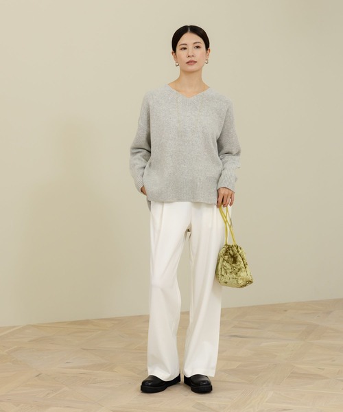 「Elura」 Vネックニット MEDIUM ライトグレー レディース_画像6