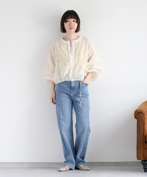 ブラウス シャツ 「セットアップ対応」フラワーシアーホックシャツブラウス レディース セール】〈セットアップ対応〉フラワーシアーホックシャツ