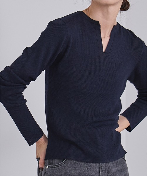 【新品】キーネックリブニット 配色キーネックリブニットプルオーバー≪手洗い可能≫ | VICKY (Women