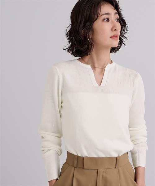 【新品】キーネックリブニット ur's（ユアーズ） ニット セーター チクチクしないウールブレンド