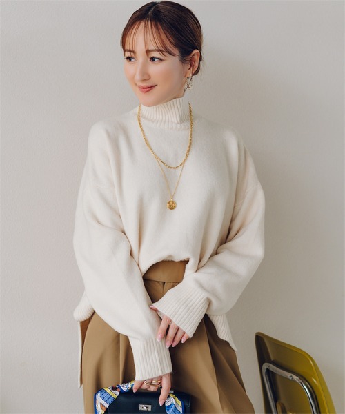  レディース スフレタッチ パネルクルーセーター ur's（ユアーズ） ニット セーター スフレタッチハイネックオーバー