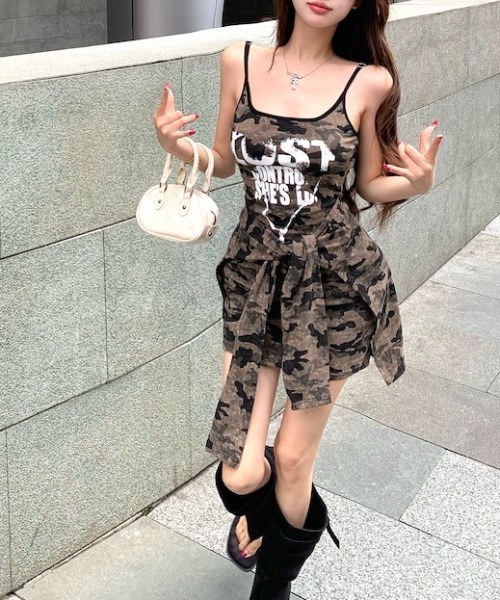 Sibra ワンピース フェイクレイヤードデザインキャミワンピース