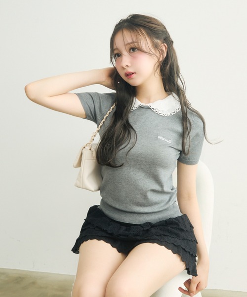値下げ【24SS 新作 / 一部店舗限定】WOMENS 襟付き半袖スウェット TITTY＆CO. ニット セーター 襟付き半袖ニット レディース