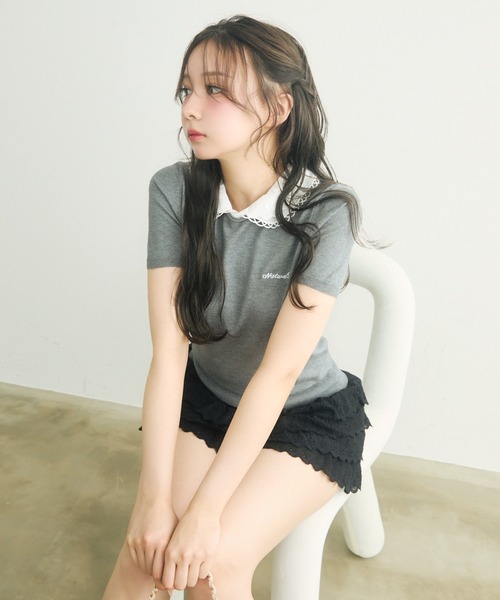 値下げ【24SS 新作 / 一部店舗限定】WOMENS 襟付き半袖スウェット TITTY＆CO. ニット セーター 襟付き半袖ニット レディース
