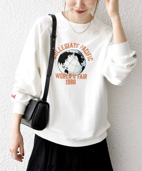 トレーナー スウェット 「SHIPS any別注」Collegiate Pacific: ロゴ プリント ＆ 刺繍 スウェット 25AW レディース Collegiate Pacific トレーナー スウェット 「SHIPS any別注