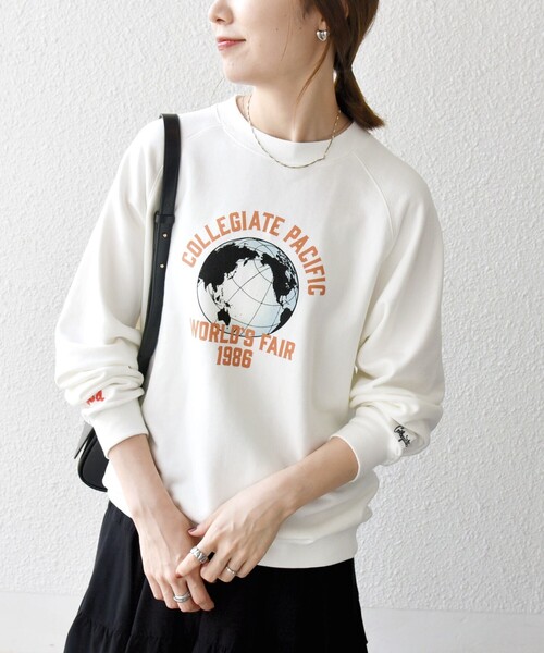トレーナー スウェット 「SHIPS any別注」Collegiate Pacific: ロゴ プリント ＆ 刺繍 スウェット 25AW レディース Collegiate Pacific トレーナー スウェット 「SHIPS any別注