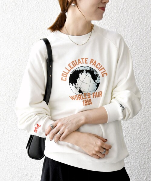 トレーナー スウェット 「SHIPS any別注」Collegiate Pacific: ロゴ プリント ＆ 刺繍 スウェット 25AW レディース SHIPS any トレーナー スウェット 「SHIPS any別注」Collegiate