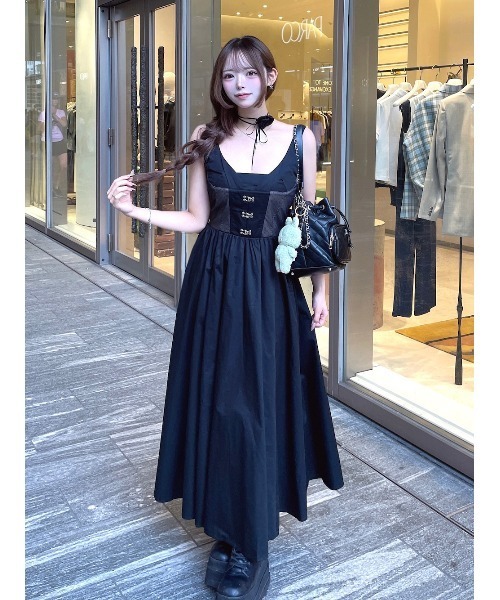 コルセットデザインロングワンピース【darich】 ダーリッチ Darich コルセットデザインロングワンピース （ブラック