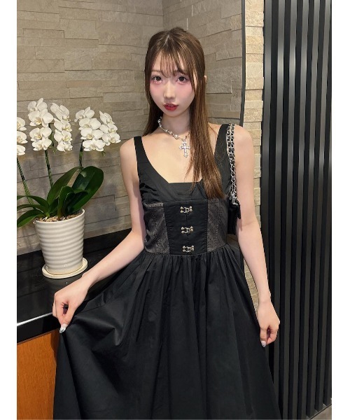 コルセットデザインロングワンピース【darich】 ダーリッチ Darich コルセットデザインロングワンピース （ブラック