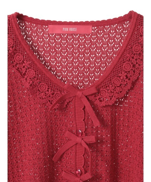 ピンクハウス PINK HOUSE 美品 カーディガン ボレロ ニット 長袖 フリル レース 赤 レッド ■FF レディース PINK HOUSE（ピンクハウス）の「まきばのひつじ柄ニット