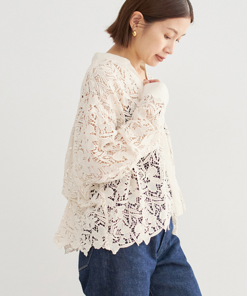 IENA ブラウス シャツ フラワーレースシャツ レディース
