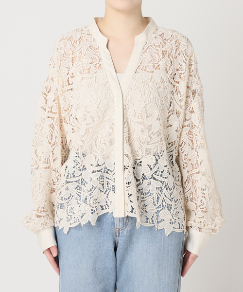 IENA フラワーレースクルーネックブラウス カーディガン 花 柄 ブラウス