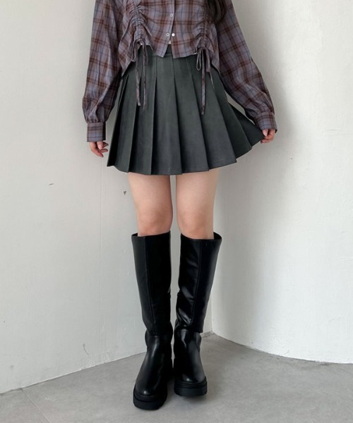 archives スカート 「SETUP対応」フェイクレザープリーツミニ