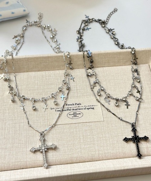 B.I.D. ネックレス 「Bz」クロスチェーンWチョーカーネックレス Y2K