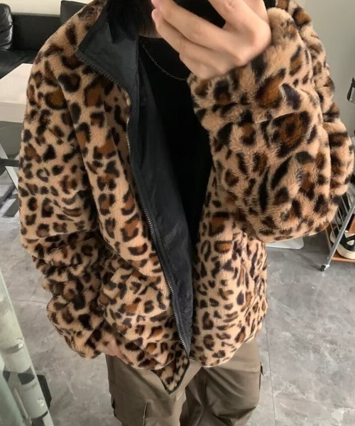 B.R.U コート ジャケット リバーシブルレオパードボアジャケット