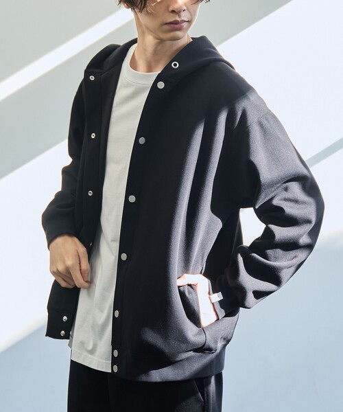 ◯45R【洗える】フード スウェット ボタン パーカー 日本製 coen（コーエン） パーカー クリーンプラススウェットスナップボタン