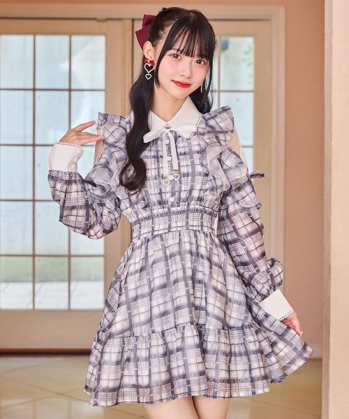 ROJITA ワンピース 花柄チェックミニワンピース : ZOZOTOWN