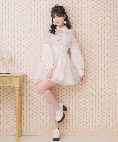 ROJITA 花柄ミニワンピース アイボリー ROJITA 花柄半袖ミニワンピース アイボリー 花柄半袖ミニ
