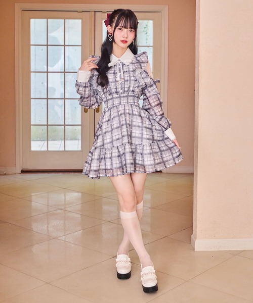 ROJITA ワンピース 花柄チェックミニワンピース : ZOZOTOWN