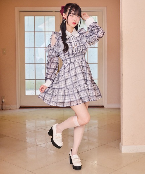 【新品】ROJITA ミニ丈ワンピース ROJITA ワンピース 花柄チェックミニワンピース : ZOZOTOWN