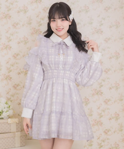 ROJITA 花柄ミニワンピース アイボリー ROJITA 花柄半袖ミニワンピース アイボリー 花柄半袖ミニ