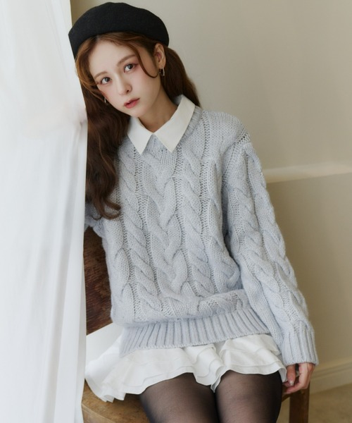Olu.(オルドット) ニット セーター フリルレイヤードケーブルニット Olu.(オルドット) ニット セーター フリルレイヤードケーブルニット
