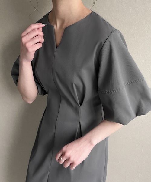 JUNOAH（ジュノア） 半袖ワンピース MEDIUM ダークグレー レディース