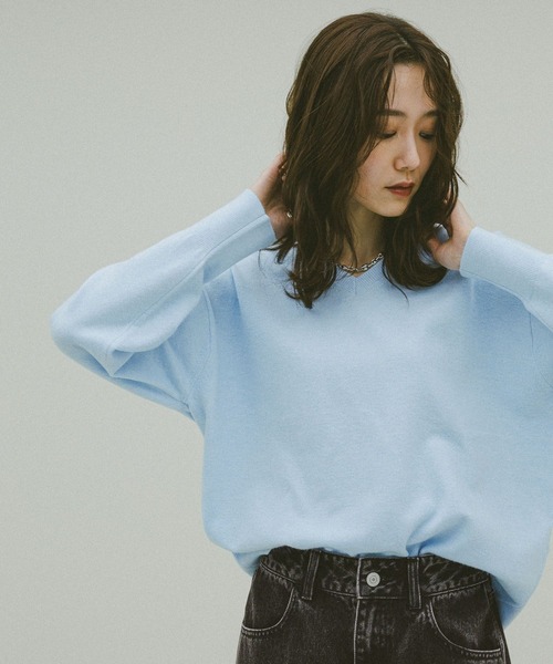 ドゥロワー ラベンダー 長袖ニット　1 ドゥロワー Drawer ウール カシミヤ ラウンドヘムニット セーター 長袖