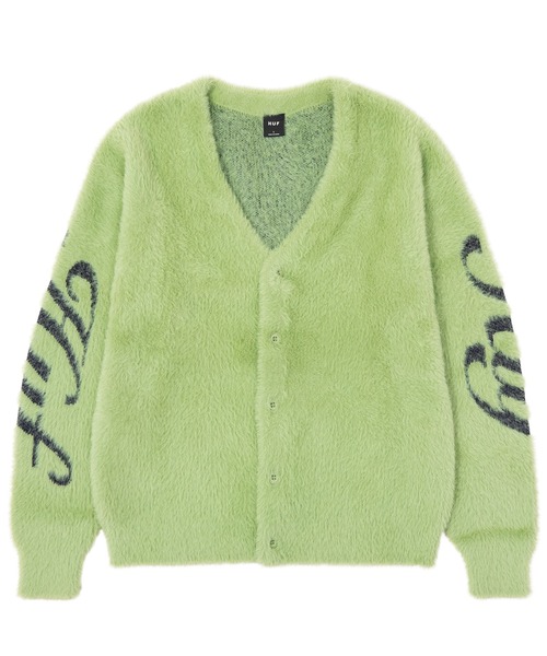 HUF　ハフ　シャギー　カーディガン　茶色　緑　女性　タバコ 　ニット　L HUF（ハフ） セーター ニット THE CROWN CARDIGAN メンズ レディース