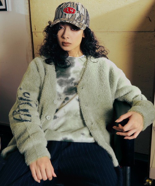 HUF　ハフ　シャギー　カーディガン　茶色　緑　女性　タバコ 　ニット　L HUF（ハフ） セーター ニット THE CROWN CARDIGAN メンズ レディース