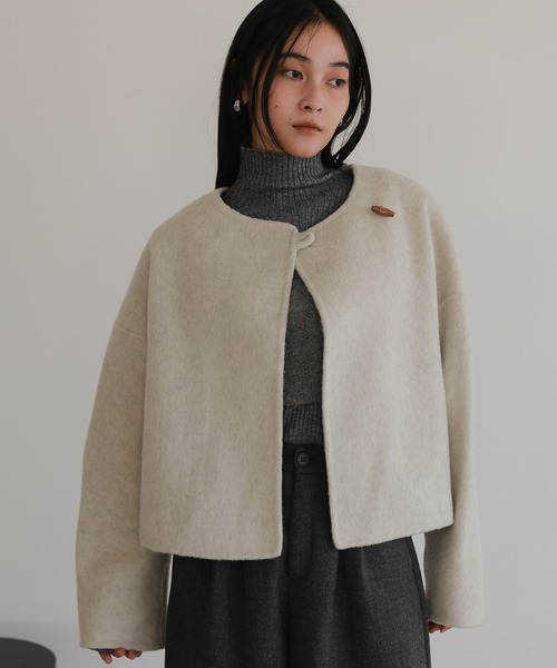 ノーカラーコート コート マフラー付きショートコート レディース