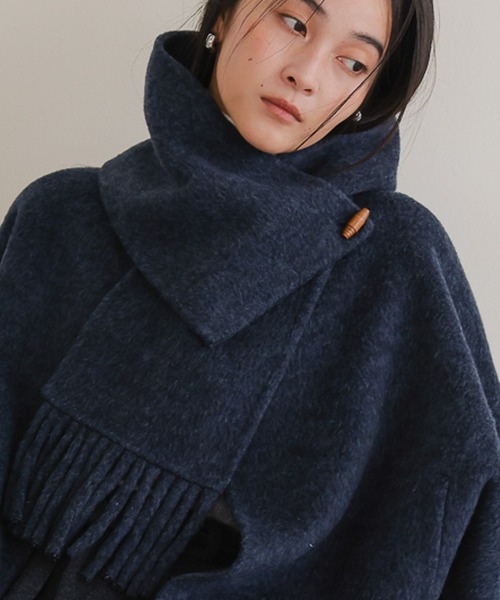 ノーカラーコート コート マフラー付きショートコート レディース