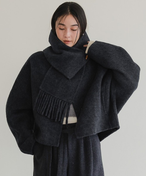 美品★24SS★BEAUTY&YOUTH★ショート丈ノーカラーコート★ウール★黒 7days Life Styling ノーカラーコート コート ショールカラーウール調