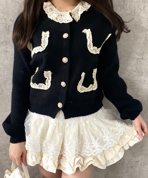 フリル付き黒ミニスカート shopnikoniko（ショップにこにこ） スカート バレエコア ハイウエスト
