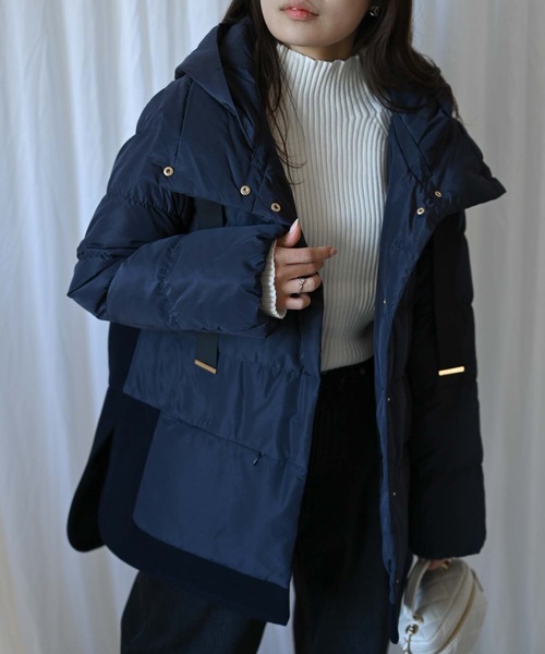 ＆HALF ダウンコート ダウンジャケット ウール調フェルトダウンコート