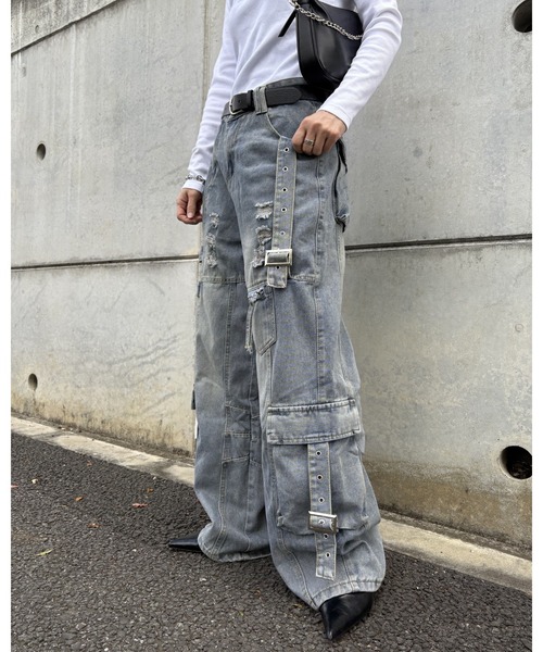 inst.ALL ワイドパンツ カーゴパンツ フラップベルトワイドデニム