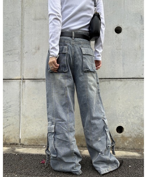 inst.ALL ワイドパンツ カーゴパンツ フラップベルトワイドデニム