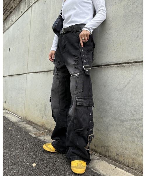 inst.ALL ワイドパンツ カーゴパンツ フラップベルトワイドデニム