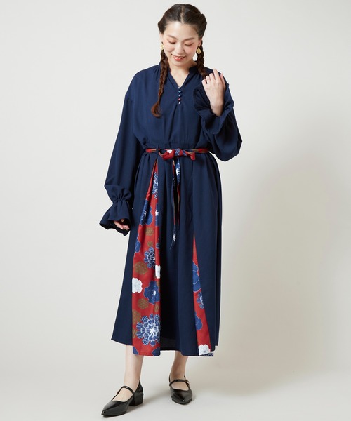 「チャイハネ」 「Amina」長袖ワンピース FREE ダークグリーン レディース_画像4