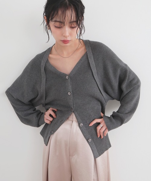 レリアン Leilian アンサンブル カーディガン インナー カシミヤ100％ トップス レディース 15+(M相当) グレー カシミヤクルーネックカーディガン | Leilian (Women)/レリアン | 三越