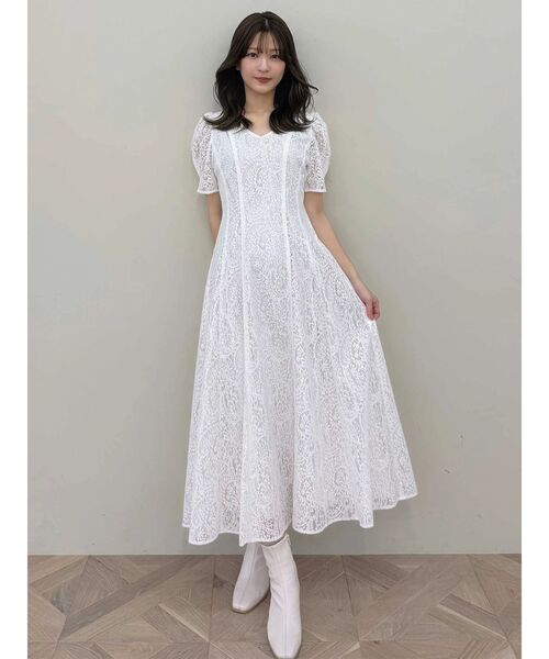 ワンピース レースパイピングロングワンピースの画像