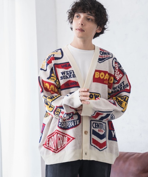 「WEGO」 ニットカーディガン LARGE ブルー メンズ_画像4