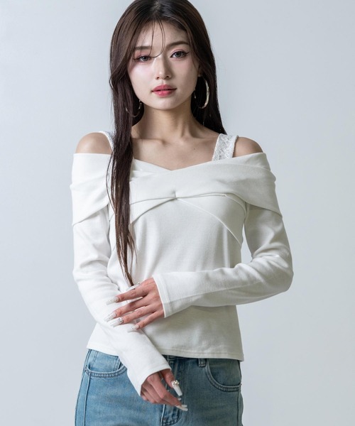 トップス ta ara ANAP（アナップ） tシャツ 肩レースオフショルダーリブトップス
