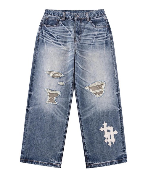 SUPPLIER（サプライヤー） ワイドパンツ ジーンズ Cross Leather Patch