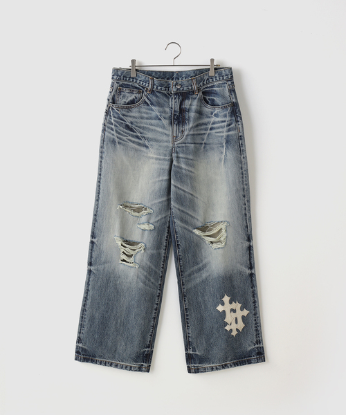 SUPPLIER（サプライヤー） ワイドパンツ ジーンズ Cross Leather Patch